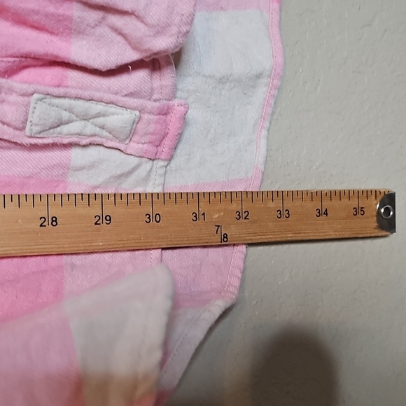 Aerie Pink and Cream Flannel Plaid Checkered Oversized Button Up Shirt XL - Picture 6 of 7